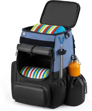 Disc Golf Bag-Heavy Duty 600D Polyester Disc Golf Bag with Insulated Cooler-Disc Golf Backpack with 26  Discs Capacity and multiple pockets-Lightweight and Durable