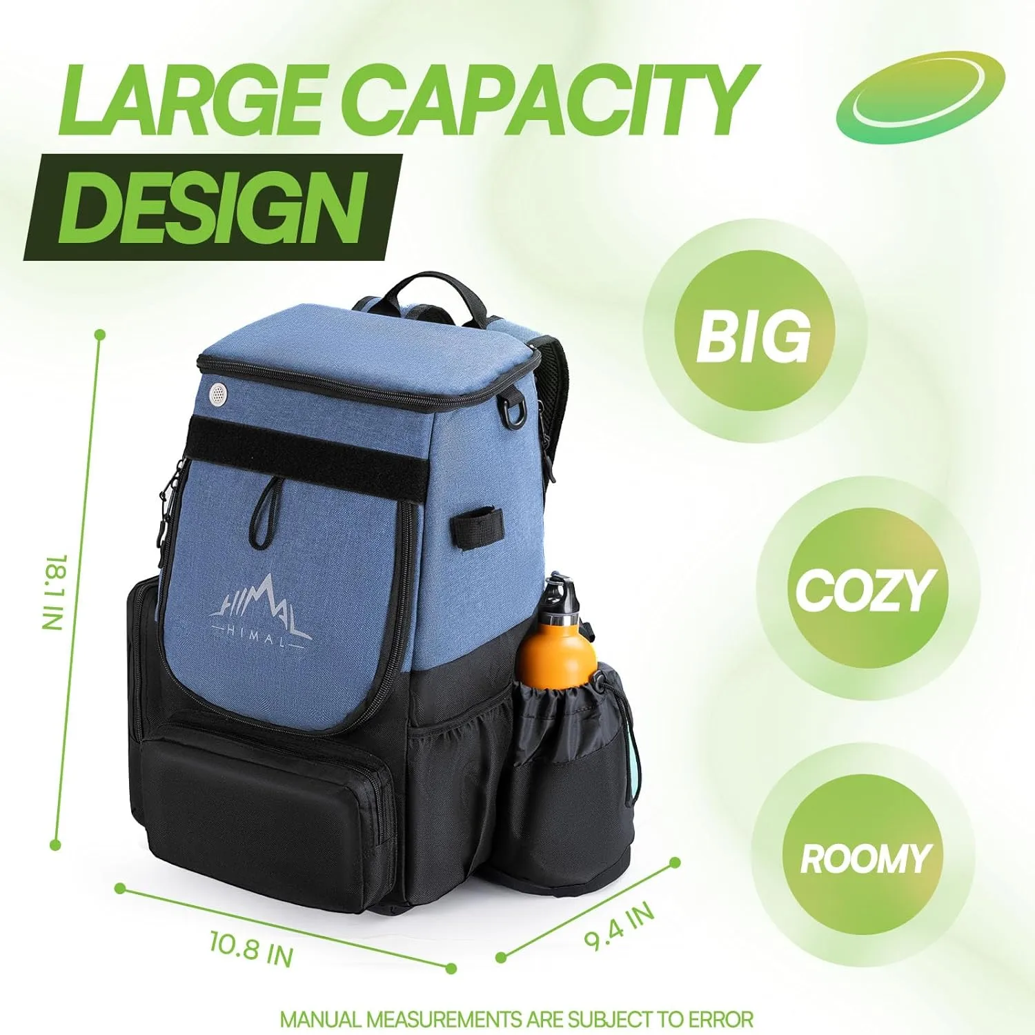 Disc Golf Bag-Heavy Duty 600D Polyester Disc Golf Bag with Insulated Cooler-Disc Golf Backpack with 26  Discs Capacity and multiple pockets-Lightweight and Durable