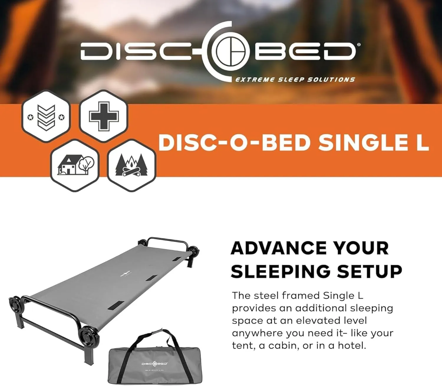 Disc-O-Bed Large Outdoor Modular 1 Person Single Camping Cot Portable Bed with 2 Height Options for Adults, Sleep Solution for Tents, Grey