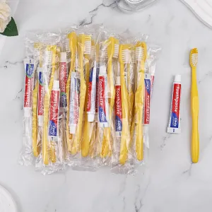 Disposable Toothbrushes with Toothpaste Pack of 200, Yellow Hollow Toothbrush with 10g Toothpaste Individually Wrapped Disposable Travel Toothbrushes Kit in Bulk for Homeless,Airbnb,Hotel,Charity