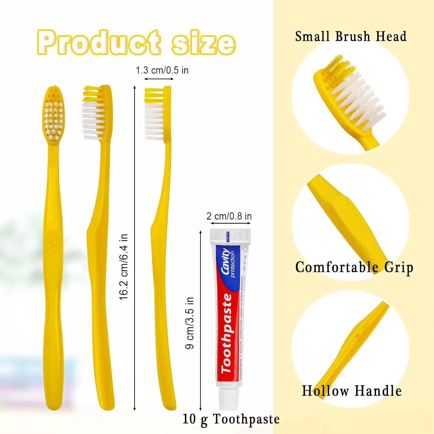 Disposable Toothbrushes with Toothpaste Pack of 200, Yellow Hollow Toothbrush with 10g Toothpaste Individually Wrapped Disposable Travel Toothbrushes Kit in Bulk for Homeless,Airbnb,Hotel,Charity