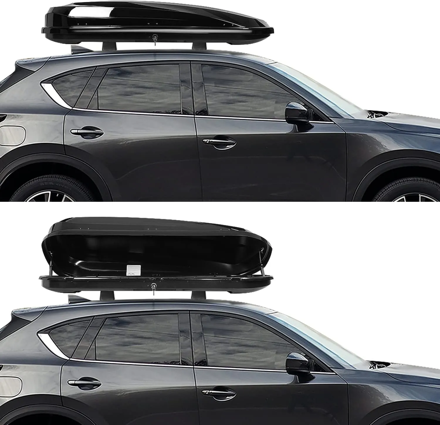 DNA MOTORING Extra Long XXL Rooftop Cargo Carrier Luggage Case Lockable Heavy Duty Roof Storage Box w/Lock Keys, 110Lb Capacity, 17 Cubic Ft.(Glossy Black),PT-ZTL-8295-GSBK