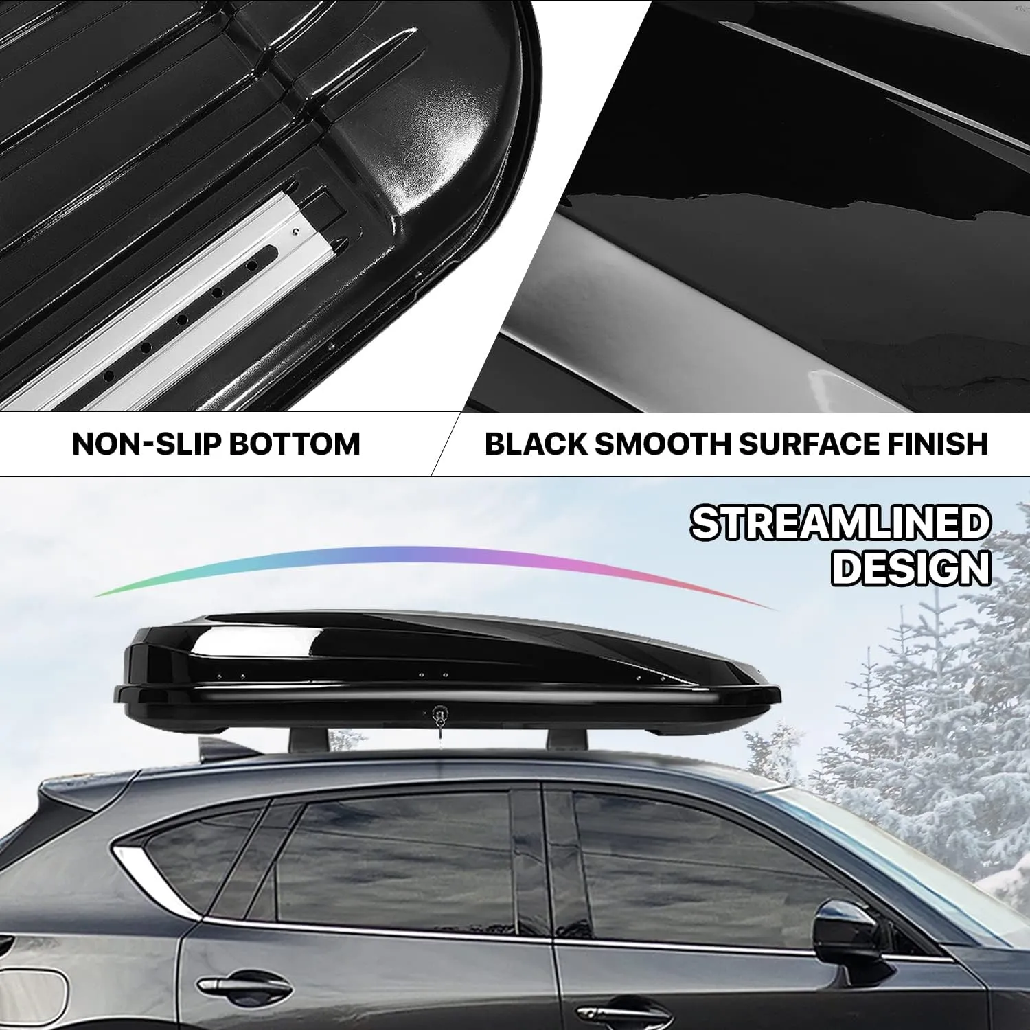 DNA MOTORING Extra Long XXL Rooftop Cargo Carrier Luggage Case Lockable Heavy Duty Roof Storage Box w/Lock Keys, 110Lb Capacity, 17 Cubic Ft.(Glossy Black),PT-ZTL-8295-GSBK