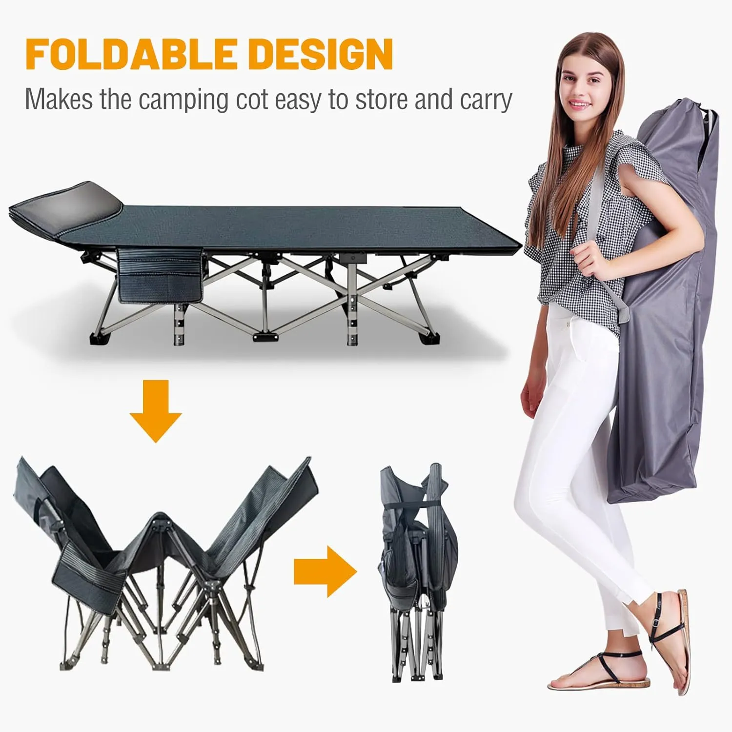 DoCred Folding Camping Cot with Mattress, 2 Pack Heavy Duty Folding Cot for Adults, Portable Sleeping Cot Bed Adults Outdoor Bed with Carry Bag, Travel Camp Cots
