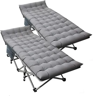 DoCred Folding Camping Cot with Mattress, 2 Pack Heavy Duty Folding Cot for Adults, Portable Sleeping Cot Bed Adults Outdoor Bed with Carry Bag, Travel Camp Cots