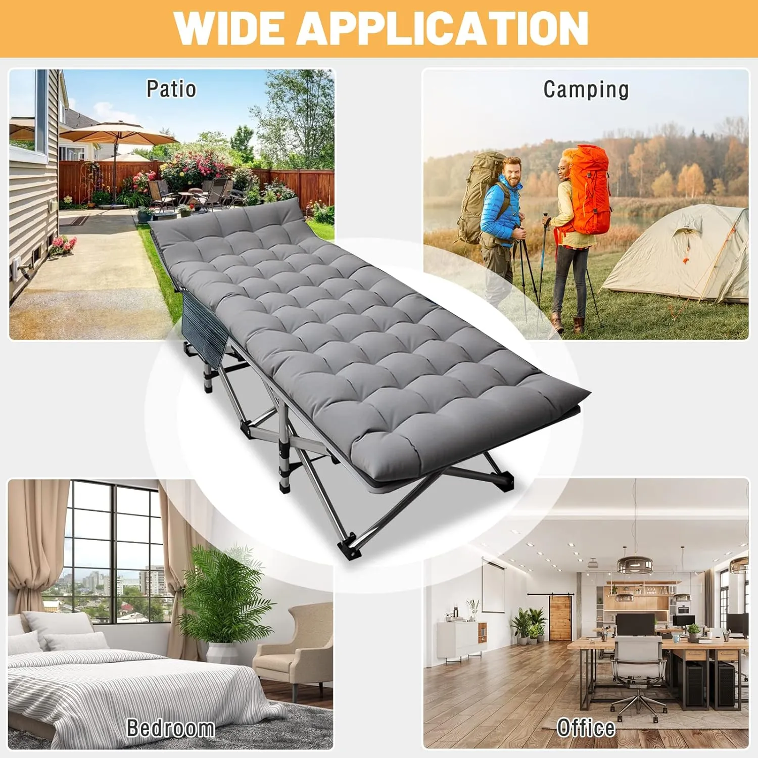 DoCred Folding Camping Cot with Mattress, 2 Pack Heavy Duty Folding Cot for Adults, Portable Sleeping Cot Bed Adults Outdoor Bed with Carry Bag, Travel Camp Cots