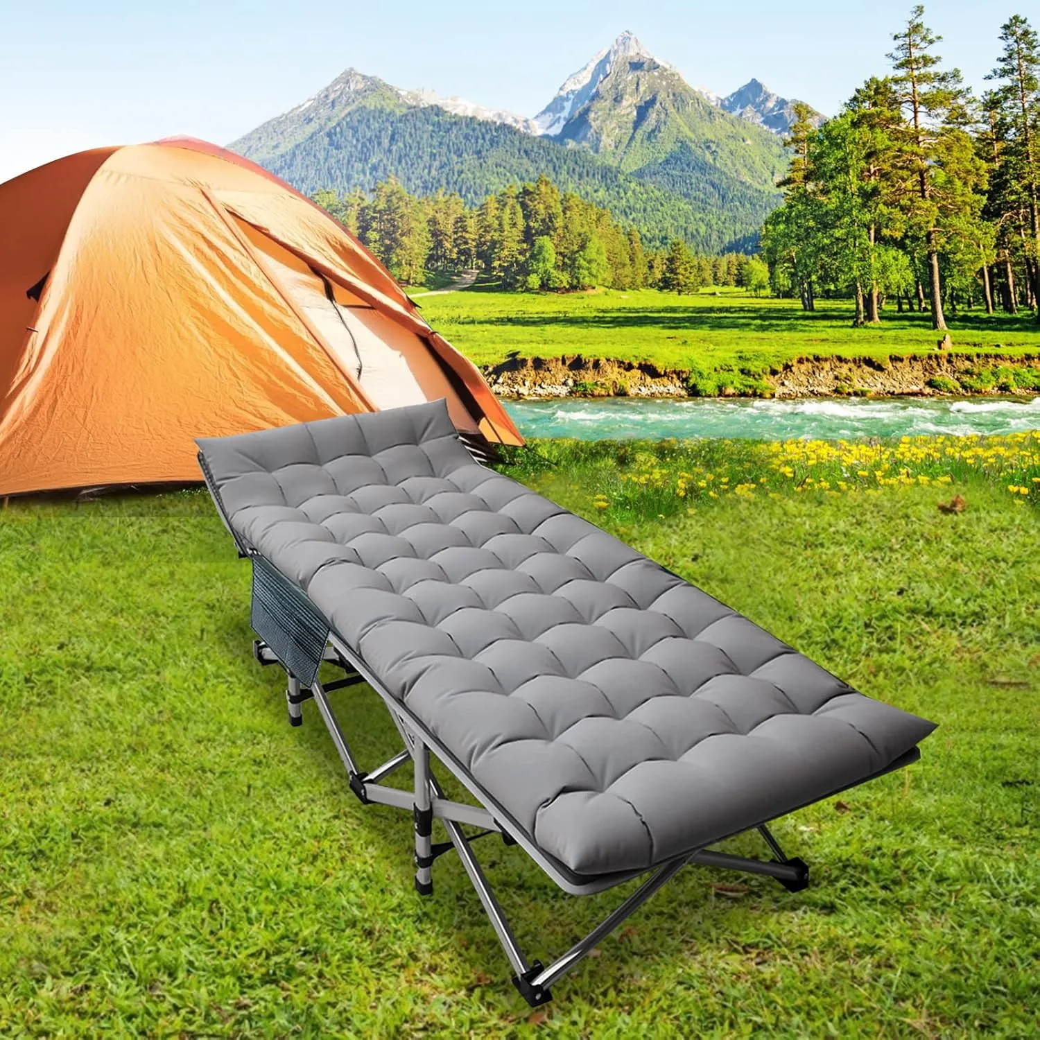 DoCred Folding Camping Cot with Mattress, 2 Pack Heavy Duty Folding Cot for Adults, Portable Sleeping Cot Bed Adults Outdoor Bed with Carry Bag, Travel Camp Cots