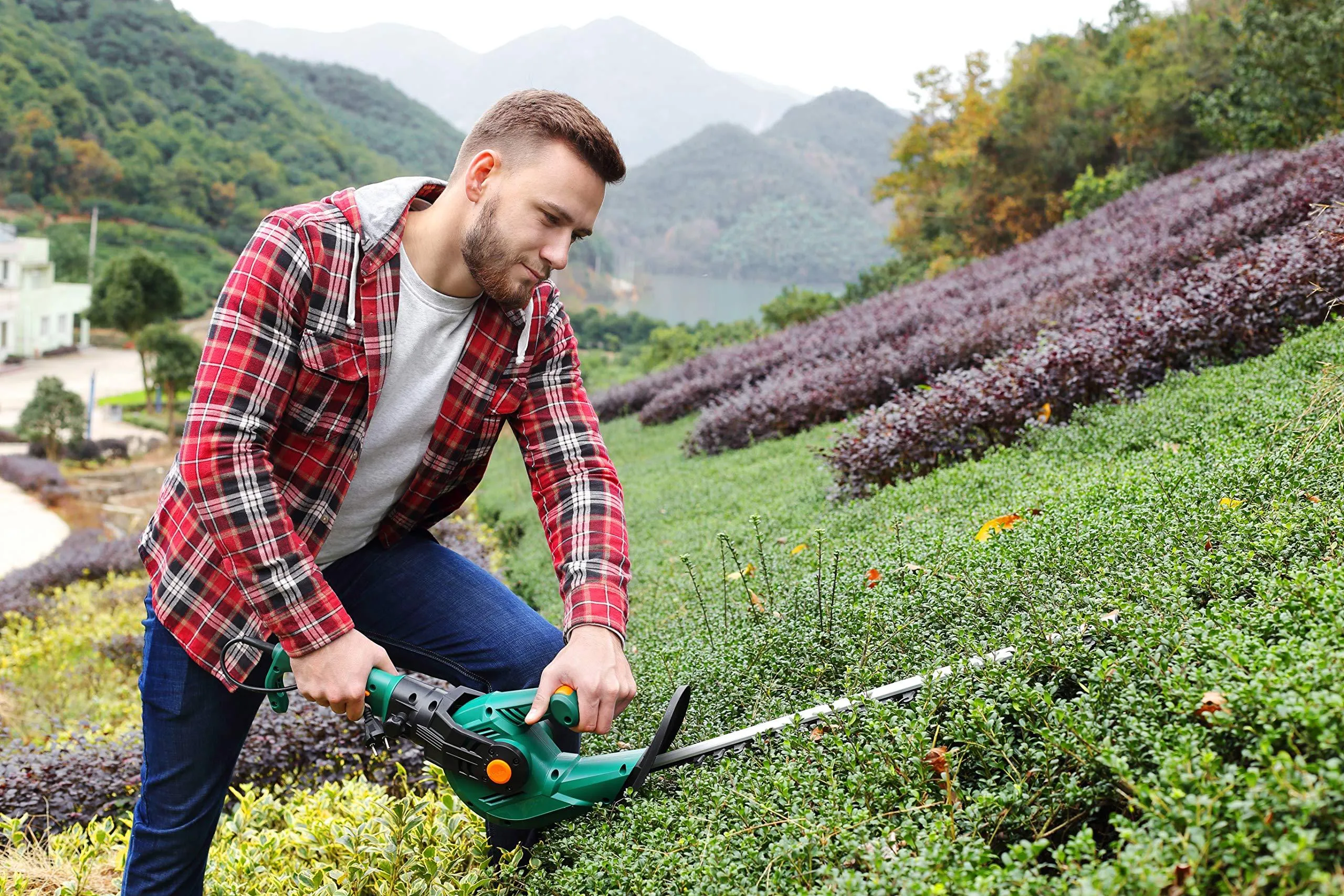 DOEWORKS Electric Corded 3 in 1 Extended Hedge Trimmer on Pole with Rotating Handle, 20" Dual-Action Steel Blade