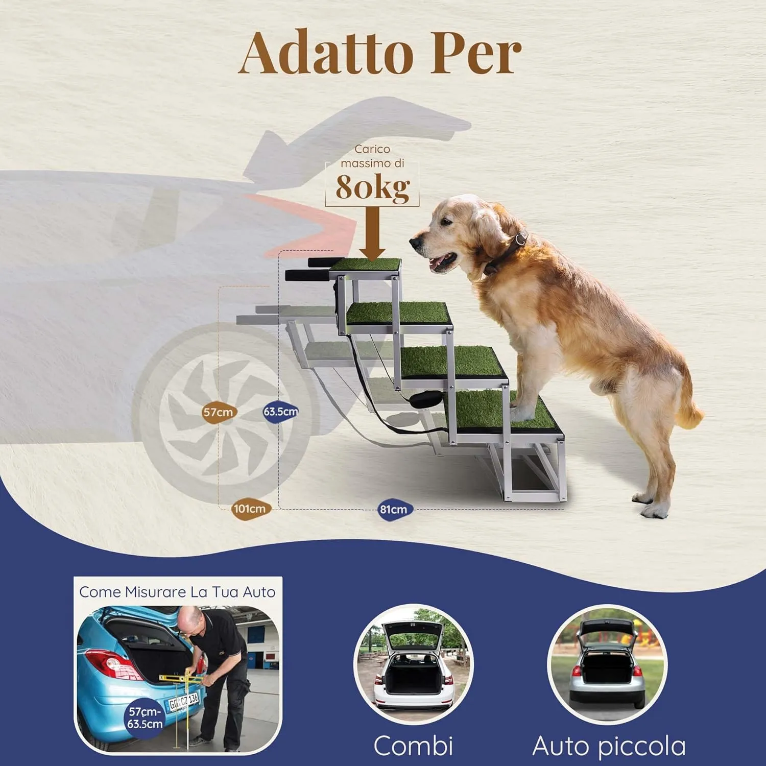 Dog Stairs for Large Dogs PRIORPET - Glow in The Dark Marking - Foldable Dog ramp for Car Small to Medium Size- Dog Steps for Car - Grass Padded Dog Steps for Large Dog - Pet Stairs 4 Steps