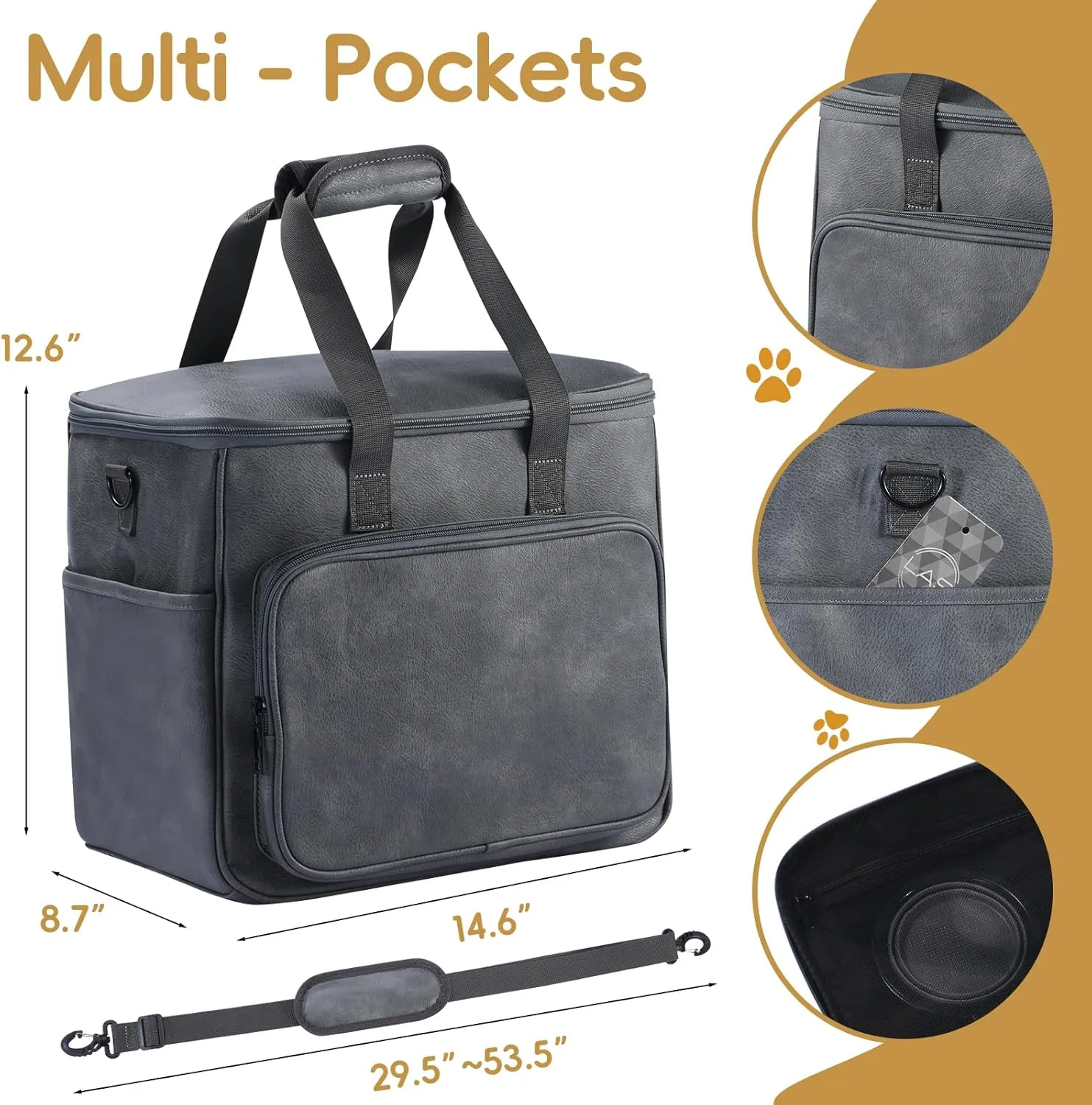 Dog Travel Bag, Leather Travel Pet Bag Set for Dog and Cat, Airline Approved Tote Organizer with Multi-Function Pockets, 2 Food Storage Containers, 2 Collapsible Bowls
