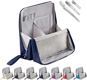 Doresty Makeup Bag, Reusable Portable Doresty Standing Makeup Bag Large Capacity, Folding Vertical Makeing Organizer Bags with Compartments for Travel Work Home (Navy Blue)