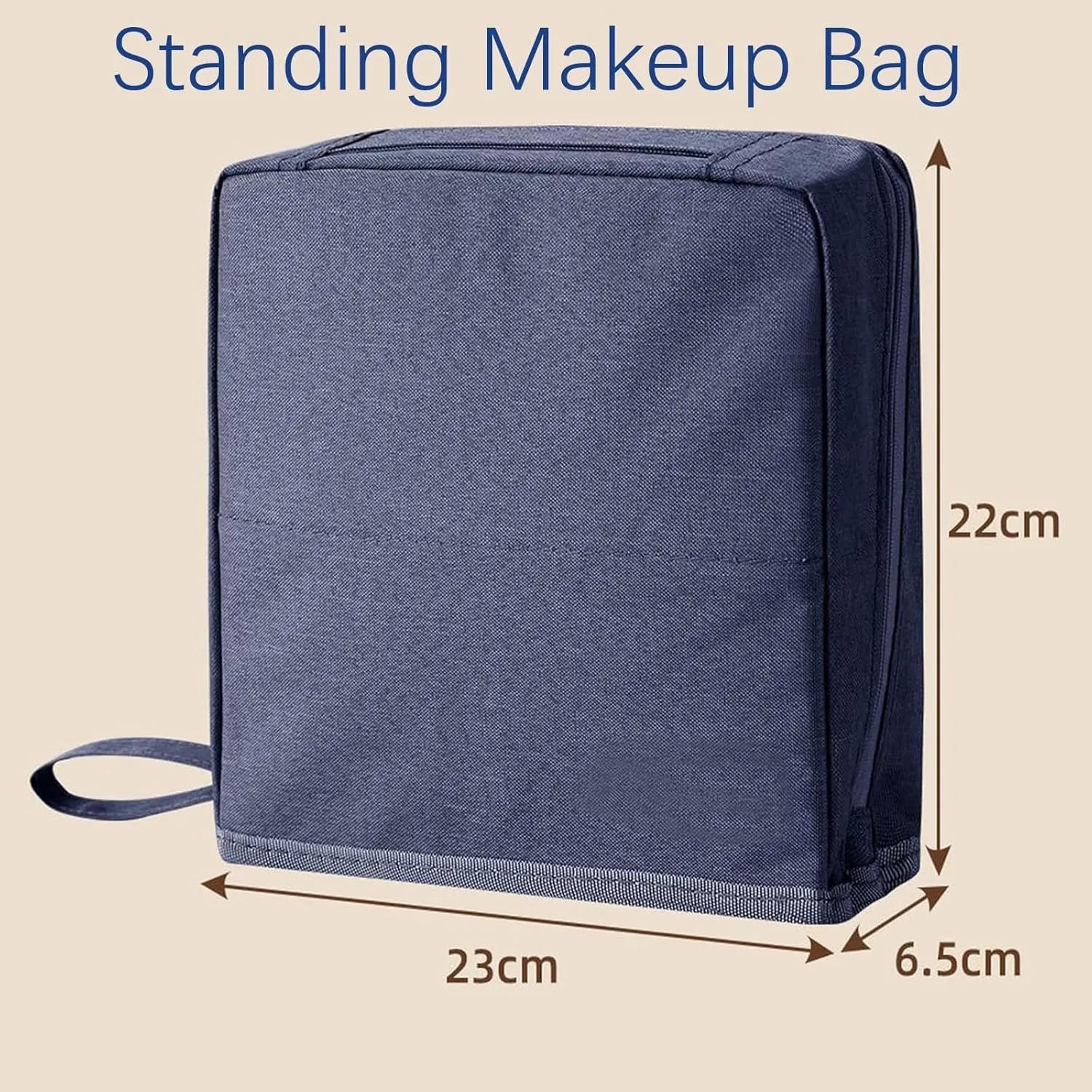 Doresty Makeup Bag, Reusable Portable Doresty Standing Makeup Bag Large Capacity, Folding Vertical Makeing Organizer Bags with Compartments for Travel Work Home (Navy Blue)