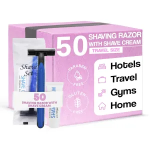 Double Blade Shaving Razor with Shave Cream | Disposable Hotel Kit | Twin Blade Single-Use | Case of 50
