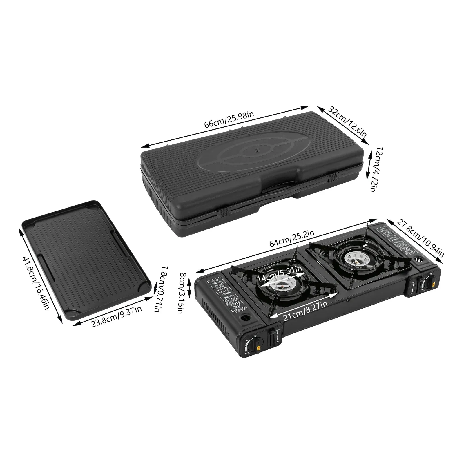 Double Burner Butane Stove Camping Stove Kit with Grill Plate and Carrying Case Portable Auto Ignition Camping Burner LPG