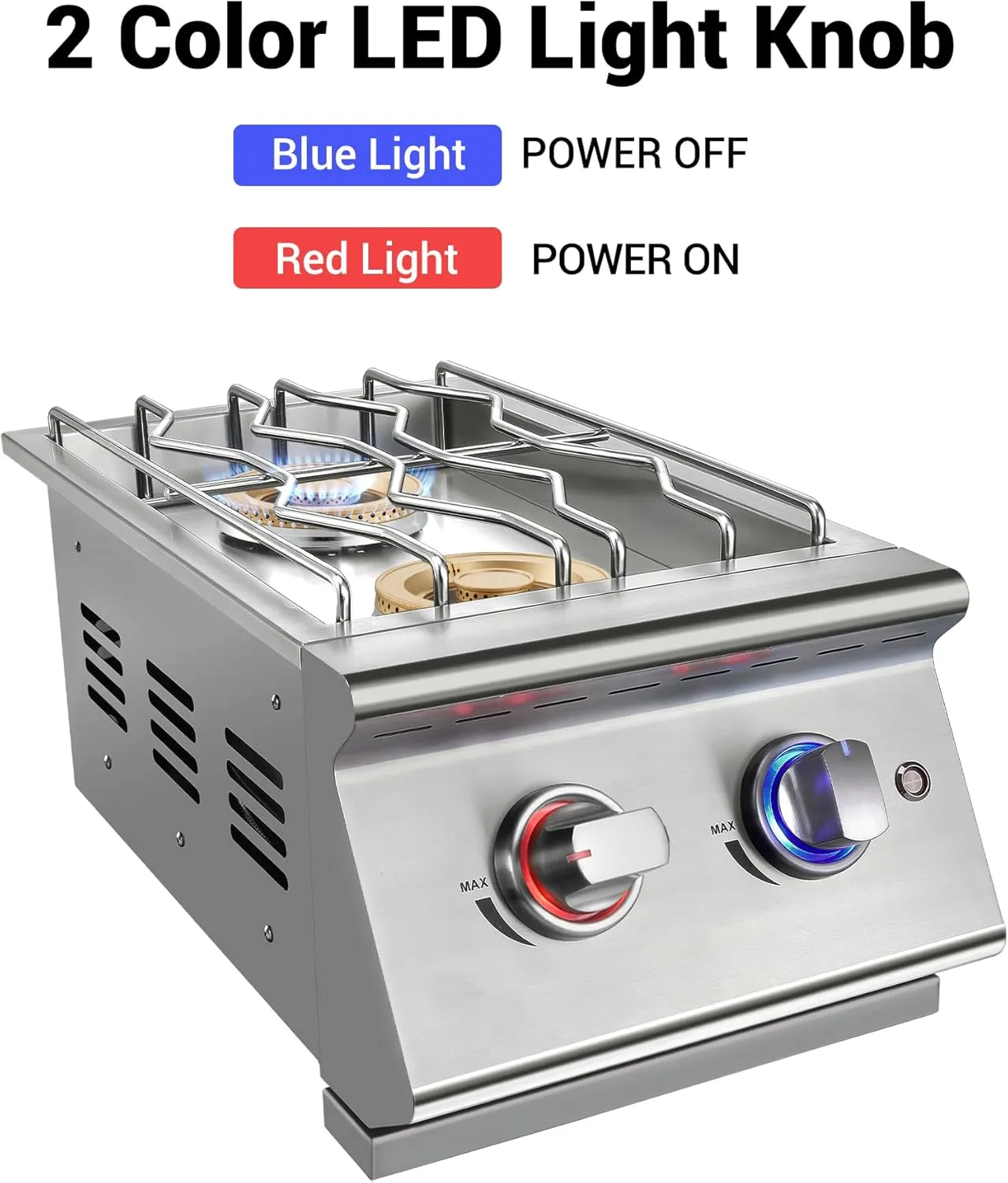 Double Grilling Side Burners for Outdoor Kitchen, 2 * 17,000BTU Liquid Propane Burners, Convertible to Natural Gas, Duty Heavy 304 Stainless Steel, Built-in Side Burner for BBQ Island Grill
