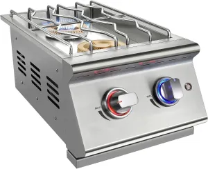 Double Grilling Side Burners for Outdoor Kitchen, 2 * 17,000BTU Liquid Propane Burners, Convertible to Natural Gas, Duty Heavy 304 Stainless Steel, Built-in Side Burner for BBQ Island Grill