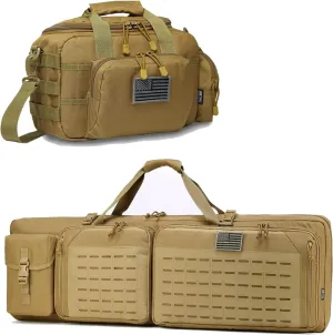 Double Rifle Bag 42" (Tan)   Range Bag Small for 2X Pistol (Tan, Lockable Zipper, Durable Material, Compact Design