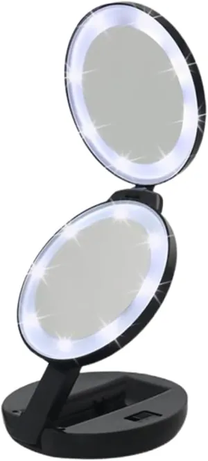 Double-Sided Makeup Mirror 5X Magnifying Mirror Folding Compact Led Lights for Travel Daily Use