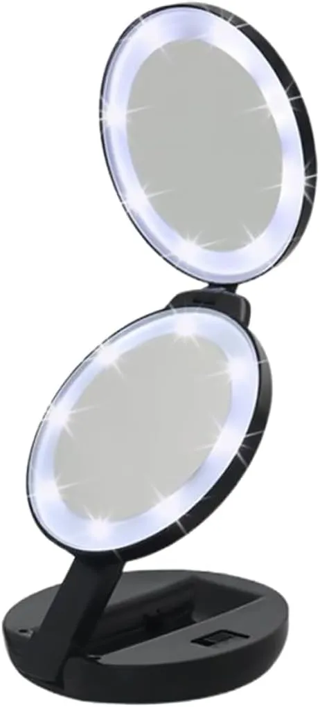 Double-Sided Makeup Mirror 5X Magnifying Mirror Folding Compact Led Lights for Travel Daily Use