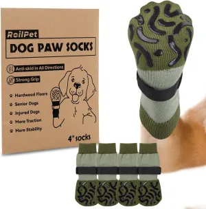 Double Sides Non-Slip Dog Socks to Prevent Licking Paws - Strong Traction for Paw Protector, Senior Dogs, Hardwood Floors, Dog Booties with Grippers - Size Medium