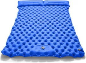 Double Sleeping Pad for Camping, Ultra-Light Inflatable Camping Mattress with Pillow, for Backpacking Hiking Car Traveling Beach(Color:Blue)