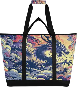 Dragon Smoke Fantasy Reusable Insulated Lunchbox Cooler Bag, Leakproof Kitchen Grocery Bag Collapsible Portable Cooler Tote Bag for Picnic, Camping, Office, Travel