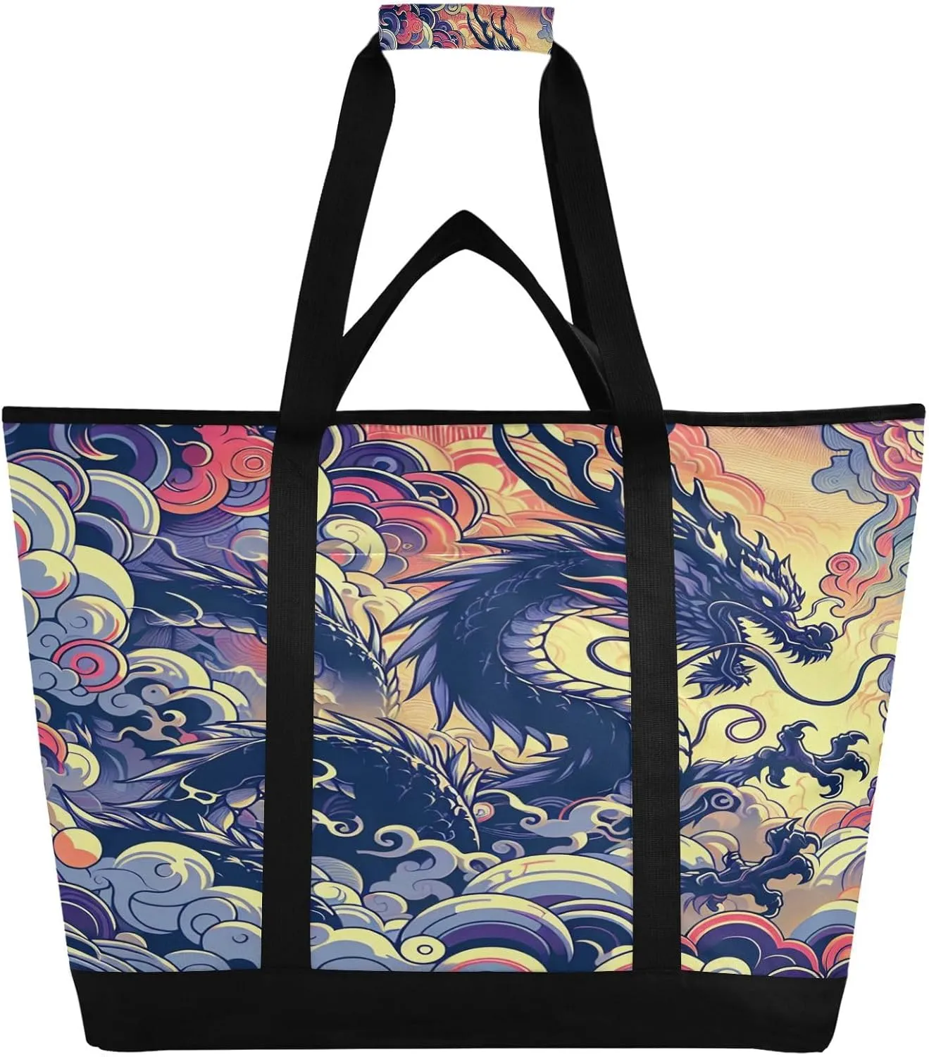 Dragon Smoke Fantasy Reusable Insulated Lunchbox Cooler Bag, Leakproof Kitchen Grocery Bag Collapsible Portable Cooler Tote Bag for Picnic, Camping, Office, Travel