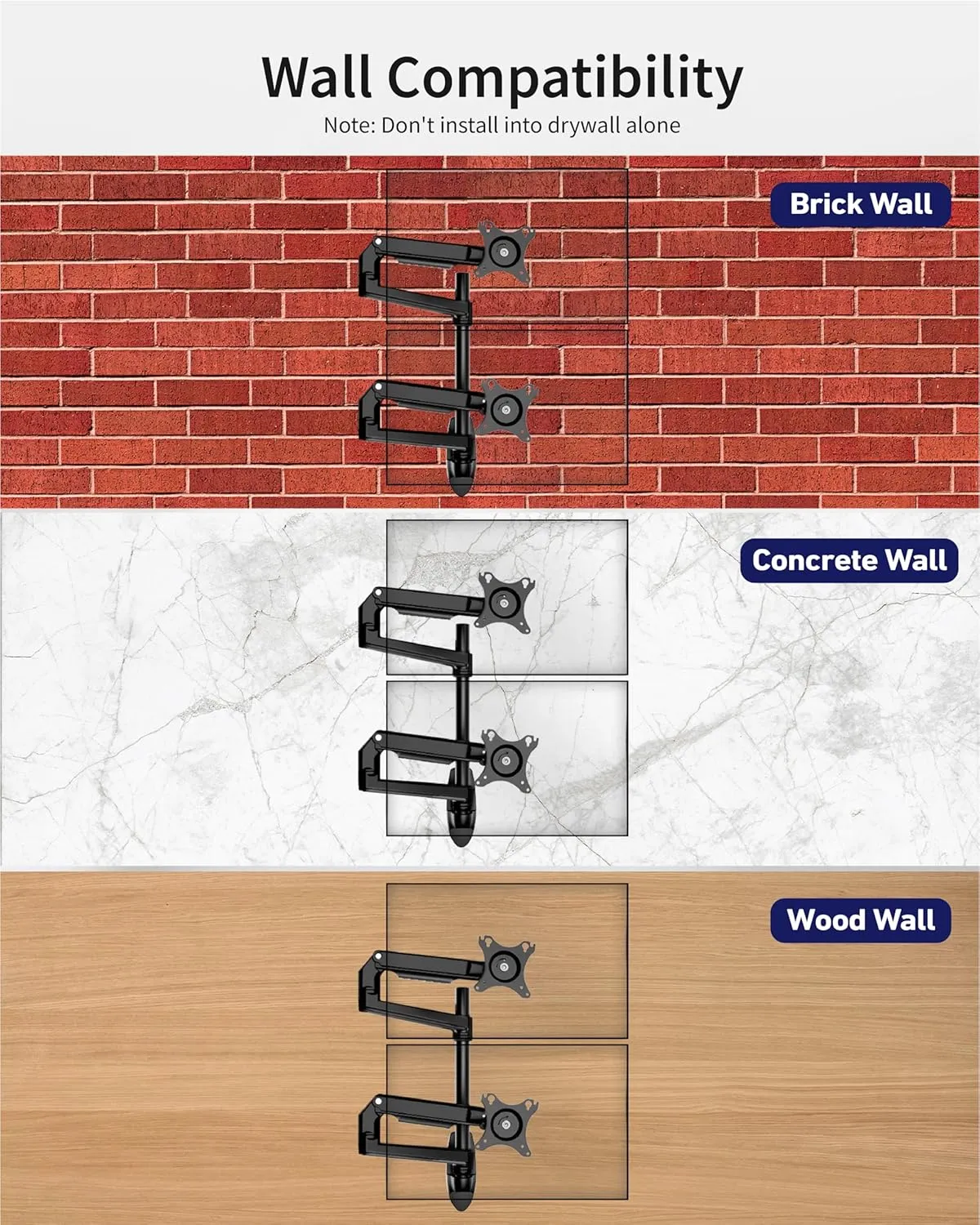 Dual Monitor Wall Mount for Flat or Curved Screens up to 38" Within 25 lbs, Full Motion Adjustable Monitor Arm with Cable Management, VESA 75x75/100x100mm, Black