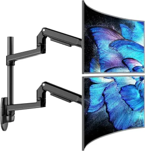 Dual Monitor Wall Mount for Flat or Curved Screens up to 38" Within 25 lbs, Full Motion Adjustable Monitor Arm with Cable Management, VESA 75x75/100x100mm, Black
