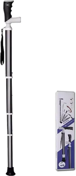 Dual-Purpose Hiking Pole Four-Section Telescopic Hiking Crutch for Hiking Mountaineering Trail Travel Storage Size 15.1" Cane(A,38~105cm)