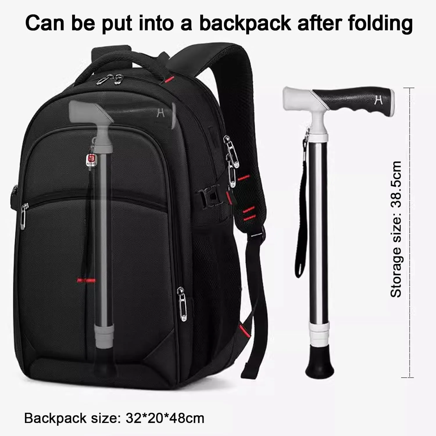 Dual-Purpose Hiking Pole Four-Section Telescopic Hiking Crutch for Hiking Mountaineering Trail Travel Storage Size 15.1" Cane(A,38~105cm)