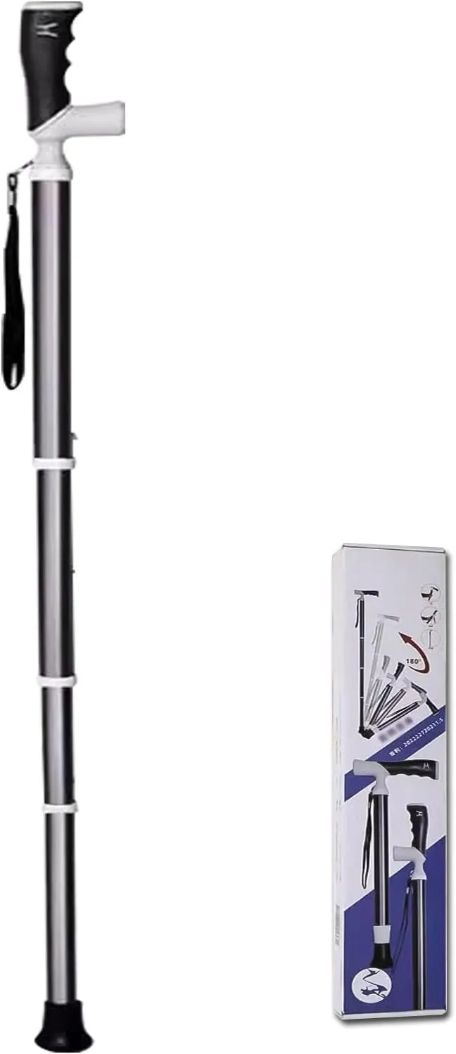 Dual-Purpose Hiking Pole Four-Section Telescopic Hiking Crutch for Hiking Mountaineering Trail Travel Storage Size 15.1" Cane(A,38~105cm)