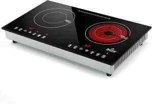 Duxtop 1800W Induction Cooktop 2 Burner, Built-In Induction Burners, Double Induction and Infrared Cooktop, Electric Hot Plate for Cooking, Electric Stove with Sensor Touch Control, 9820HLBI