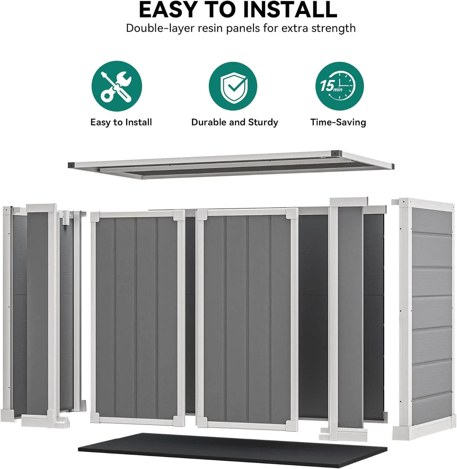 DWVO 41Cu.ft Outdoor Storage Shed w/o Shelf, 4.7x2.5 FT Horizontal Resin Tool Shed with Hydraulic Gas Rod and 3 Locks for Garden, Trash Cans, All-Weather Outdoor Storage, Lockable, Gray
