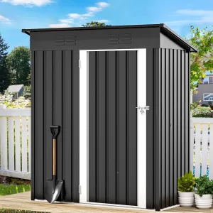 DWVO Outdoor Storage Shed, Weatherproof Tool Shed w/Locking Entry & Ventilation for Grass Cutter, Bike, Equipment, Courtyard, Garden (Dark Gray)