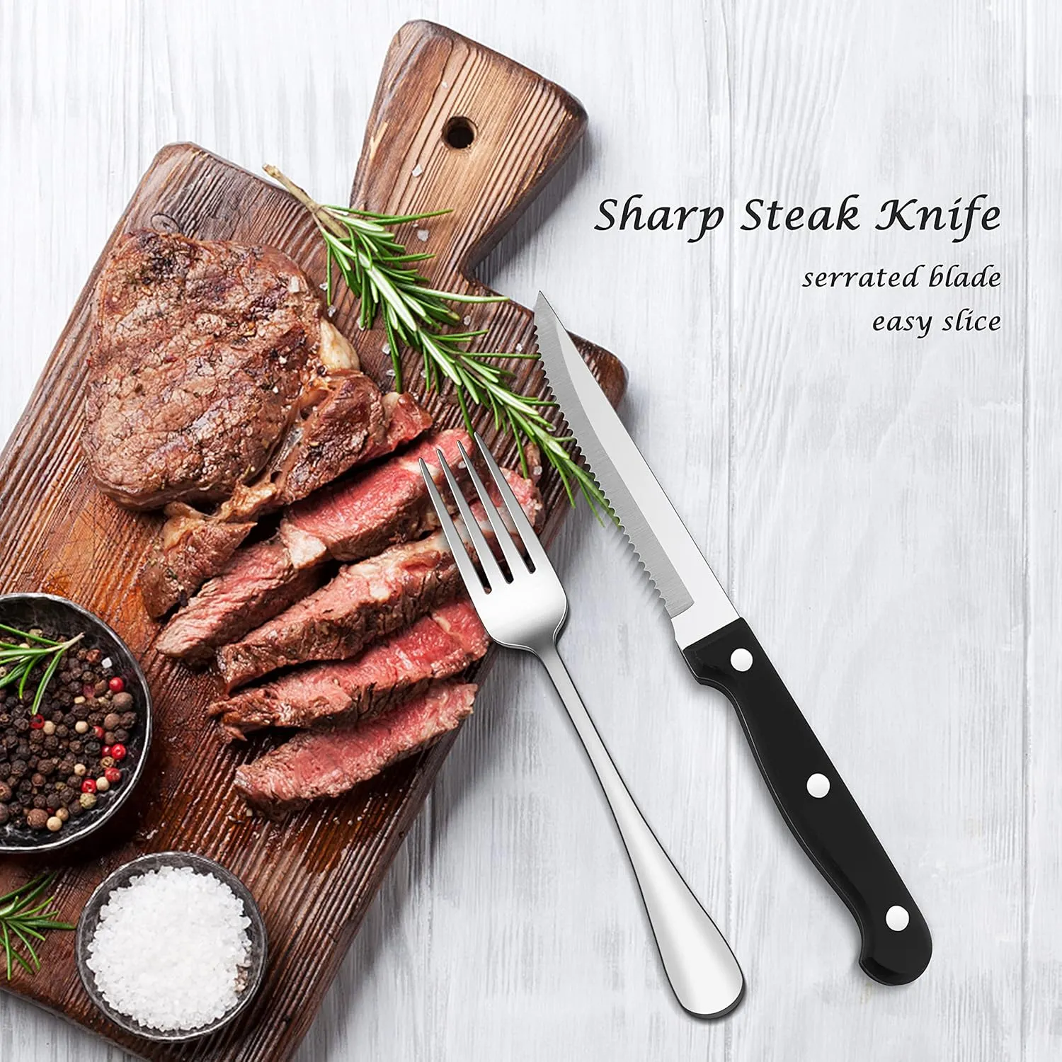 E-far 48-Piece Silverware Set with Steak Knives, Stainless Steel Flatware Cutlery Set Eating Utensils for 8, Spoons Forks Knives for Home Kitchen, Simple Design & Mirror Finish, Dishwasher Safe