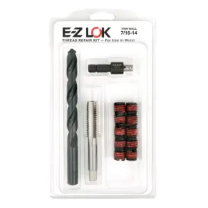 E-Z LOK EZ-310-7 Thread Repair Kit for Metal Carbon Steel Threaded Inserts 7/16-14 and Installation Tools