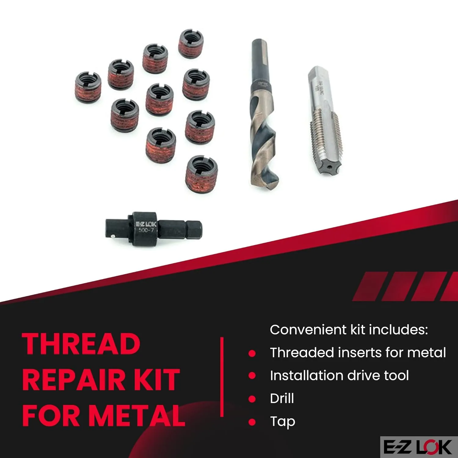 E-Z LOK EZ-310-7 Thread Repair Kit for Metal Carbon Steel Threaded Inserts 7/16-14 and Installation Tools
