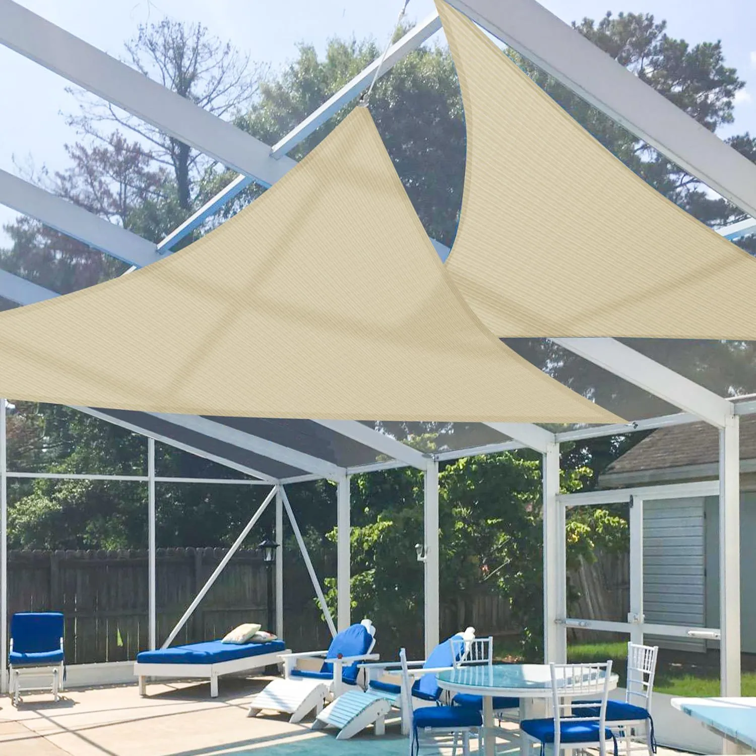 E&K Sunrise 12' x 12' x 17' Sun Shade Sail Right Triangle Canopy Shade Cover UV Block for Patio Backyard Garden Outdoor (Beige)