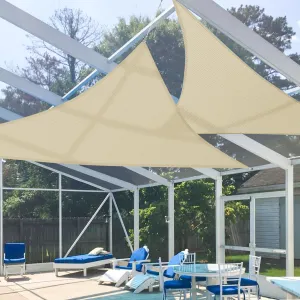 E&K Sunrise 12' x 12' x 17' Sun Shade Sail Right Triangle Canopy Shade Cover UV Block for Patio Backyard Garden Outdoor (Beige)