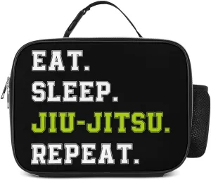 Eat Sleep Jiu-Jitsu Repeat Reusable Lunch Bag Portable Lunch Box Insulated Cooler Bags with Holder for Adult