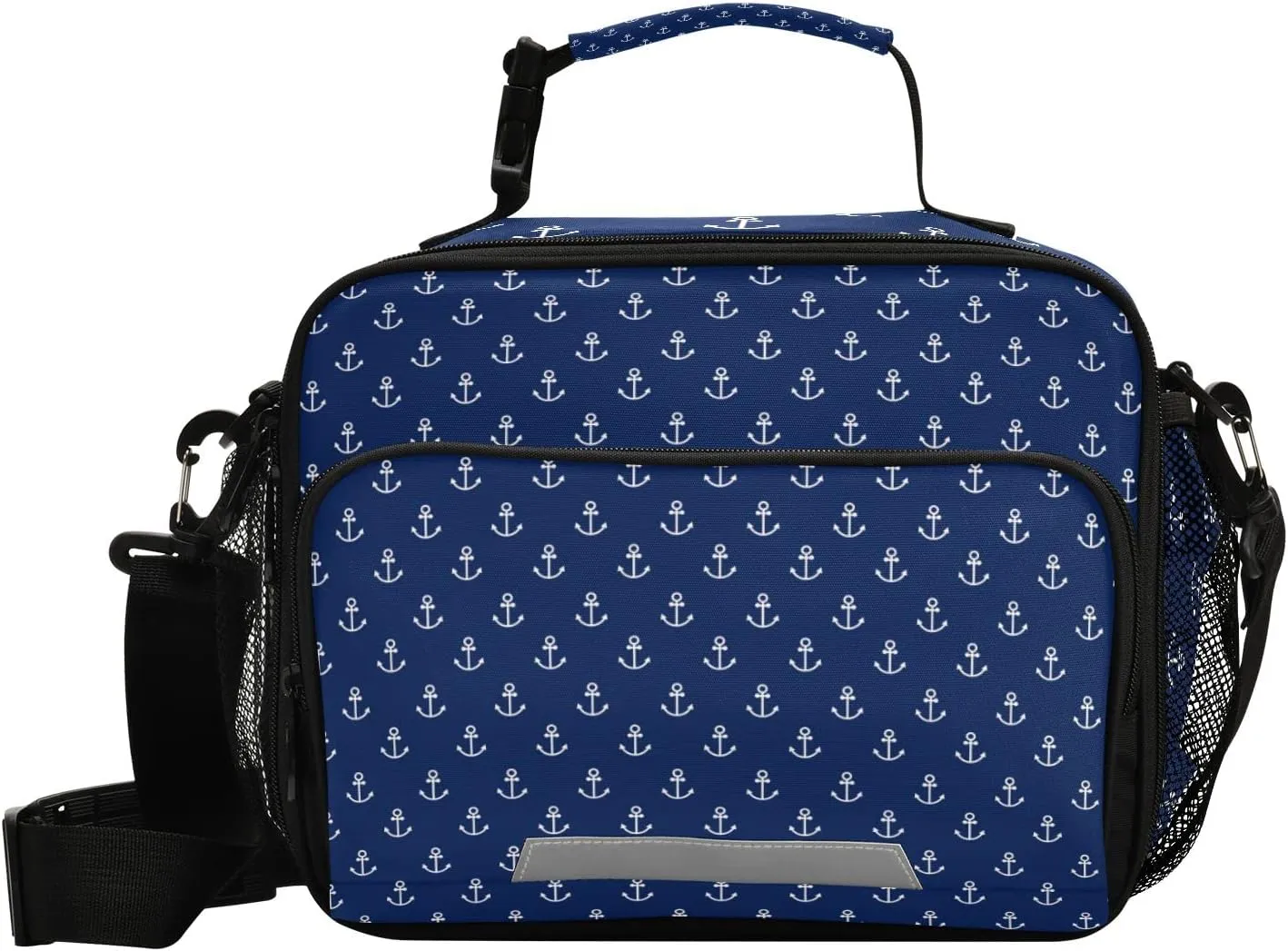 Eionryn Anchor Navy Blue Pattern Lunch Bags Nautical Ocean Maritime Lunch Box Insulated Cooler Bag Reusable Tote Shoulder Bag for Outdoor Picnic Meal Office