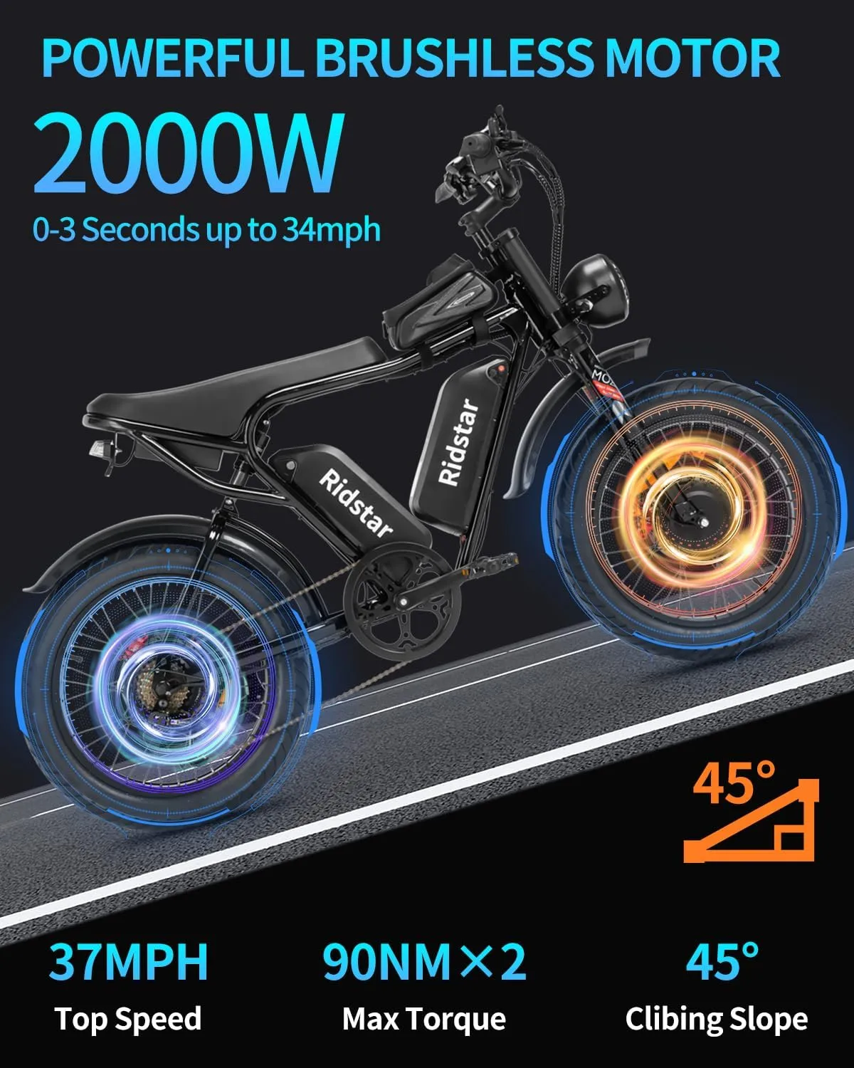 Electric Bike for Adults, 1000/2000W, 25/30/37MPH,48V-52V, 20AH,40AH Battery, Max 50-180 Miles Electric Motorcycle, 20" Fat Tire Dirt Bike, Shamano 7-Speed E-Bike