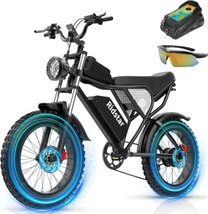 Electric Bike for Adults Q20, 2000/1500W, 37/30MPH,52V 40AH,48V/20AH E-Bike,30-180 Miles Electric Motorcycle, 20" Fat Tire Dirt Bike, UL2849 All Terrain for Mountains, Snow, Sand, Road