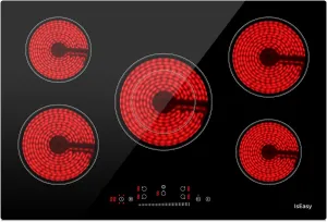 Electric Cooktop 30 Inch, IsEasy Ceramic Cooktop 5 Burners, Electric Stove Top Built-in Countertop 8200W with 9 Heating Level, 220-240V, Hard Wire, No Plug