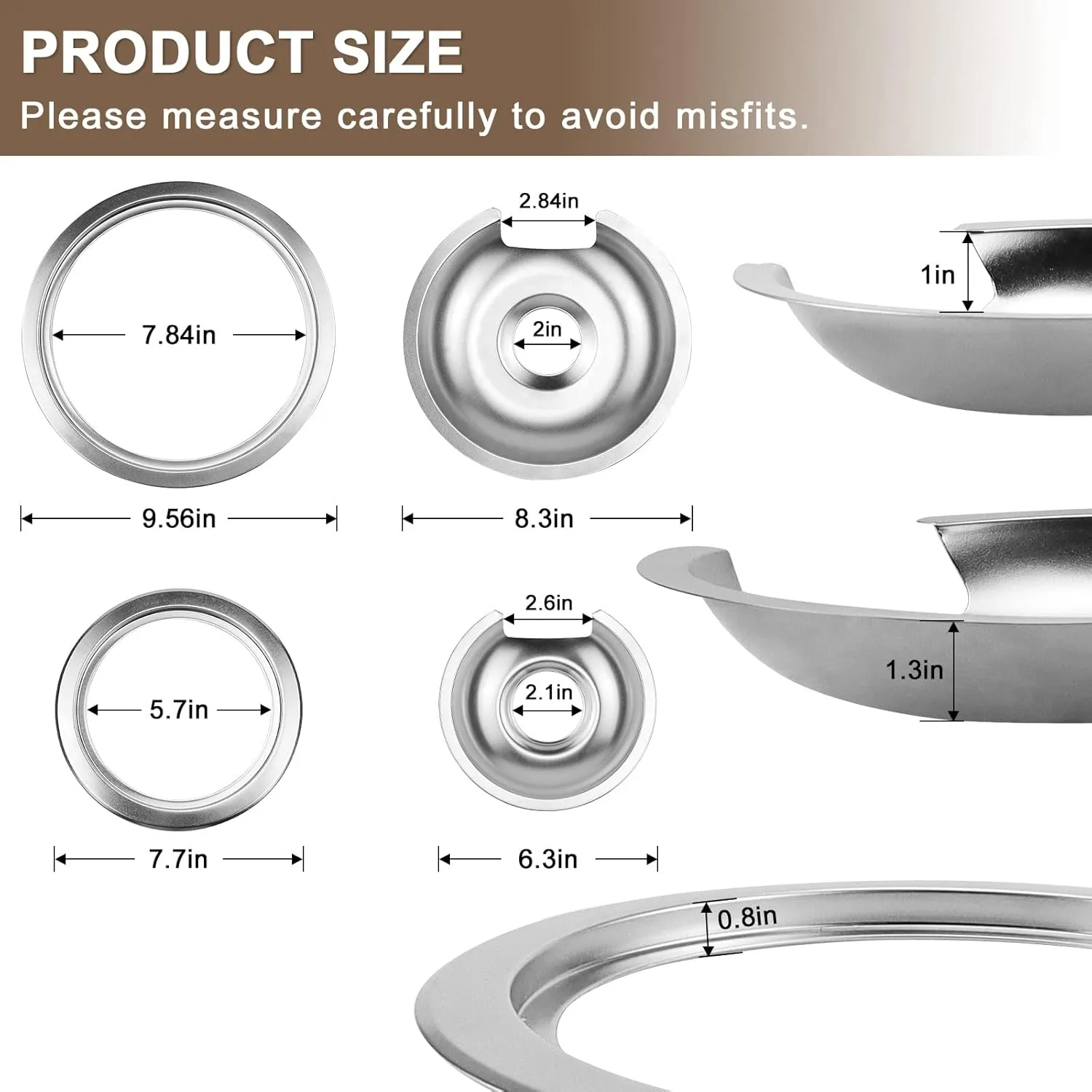 Electric Stove Burner Drip Pans 2 Large 8'' WB32X10013 & 2 Small 6'' WB32X10012 Chrome Burner Drip Pan Bowls Set, Drip Pan and Trim Ring Set for Electric Range by Fetechmate