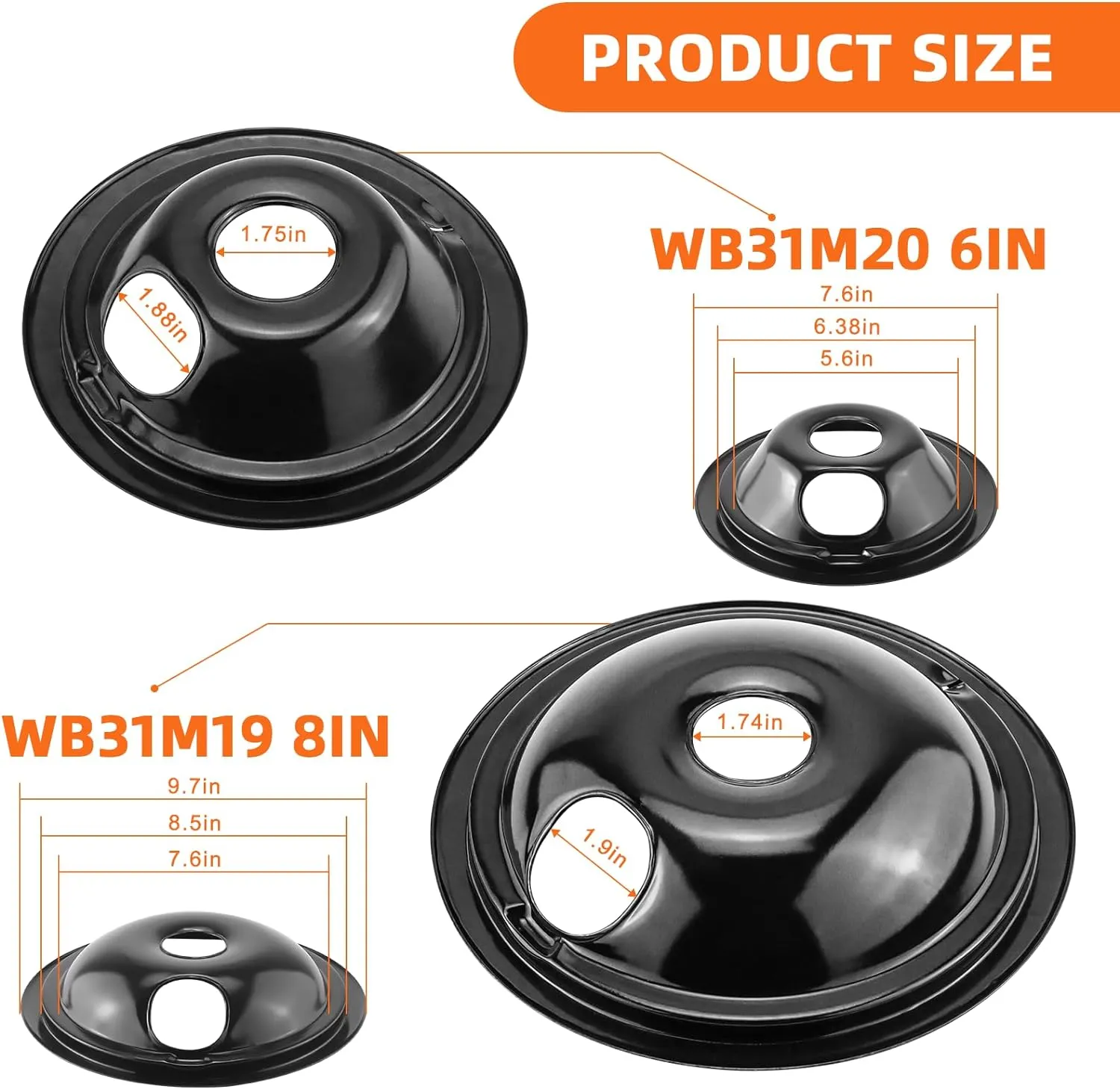 Electric Stove Burner Drip Pans WB31M19(8”) WB31M20(6”) and Electric Stove Top Burner WB30M1(6") WB30M2(8") Compatible for G-E Hot-point Ken-more General Electric Stove Parts by MIFLUS