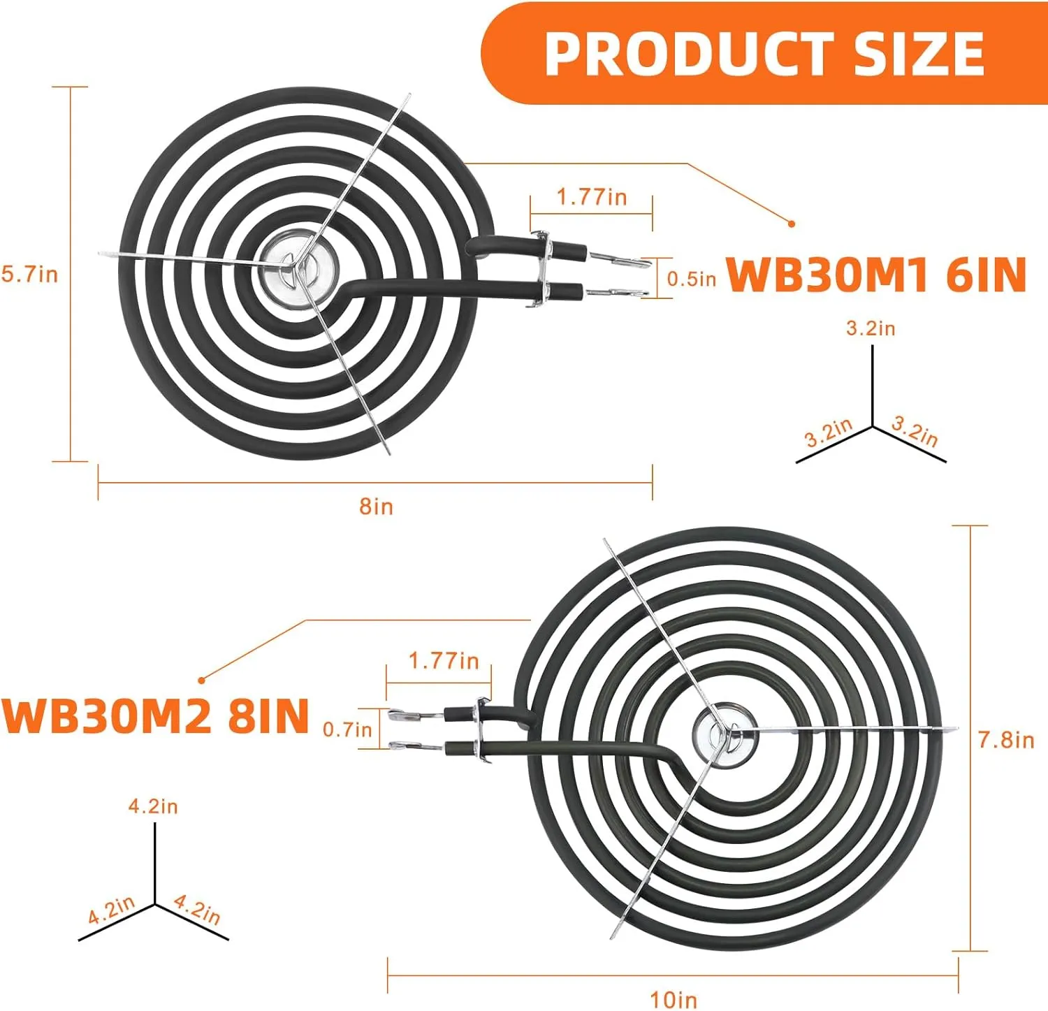 Electric Stove Burner Drip Pans WB31M19(8”) WB31M20(6”) and Electric Stove Top Burner WB30M1(6") WB30M2(8") Compatible for G-E Hot-point Ken-more General Electric Stove Parts by MIFLUS