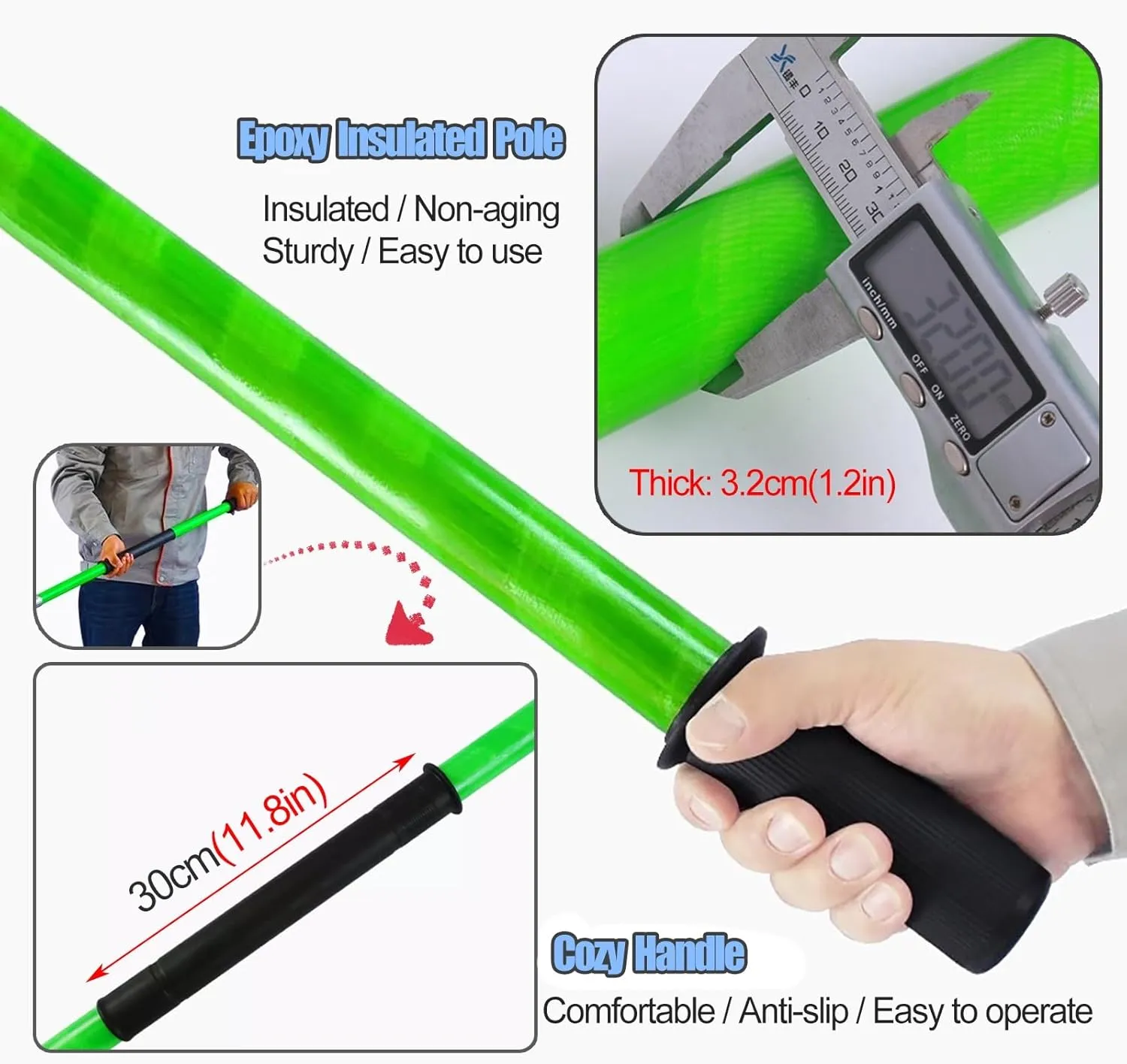Electrical Safety Rescue Hook with Long Pole, High Voltage Hotstick Insulated Fiberglass Emergency Life-saving Equipment, Anti-Electric Shock Tool For Substations, Distribution Rooms(3 pack,1m/3.3ft)