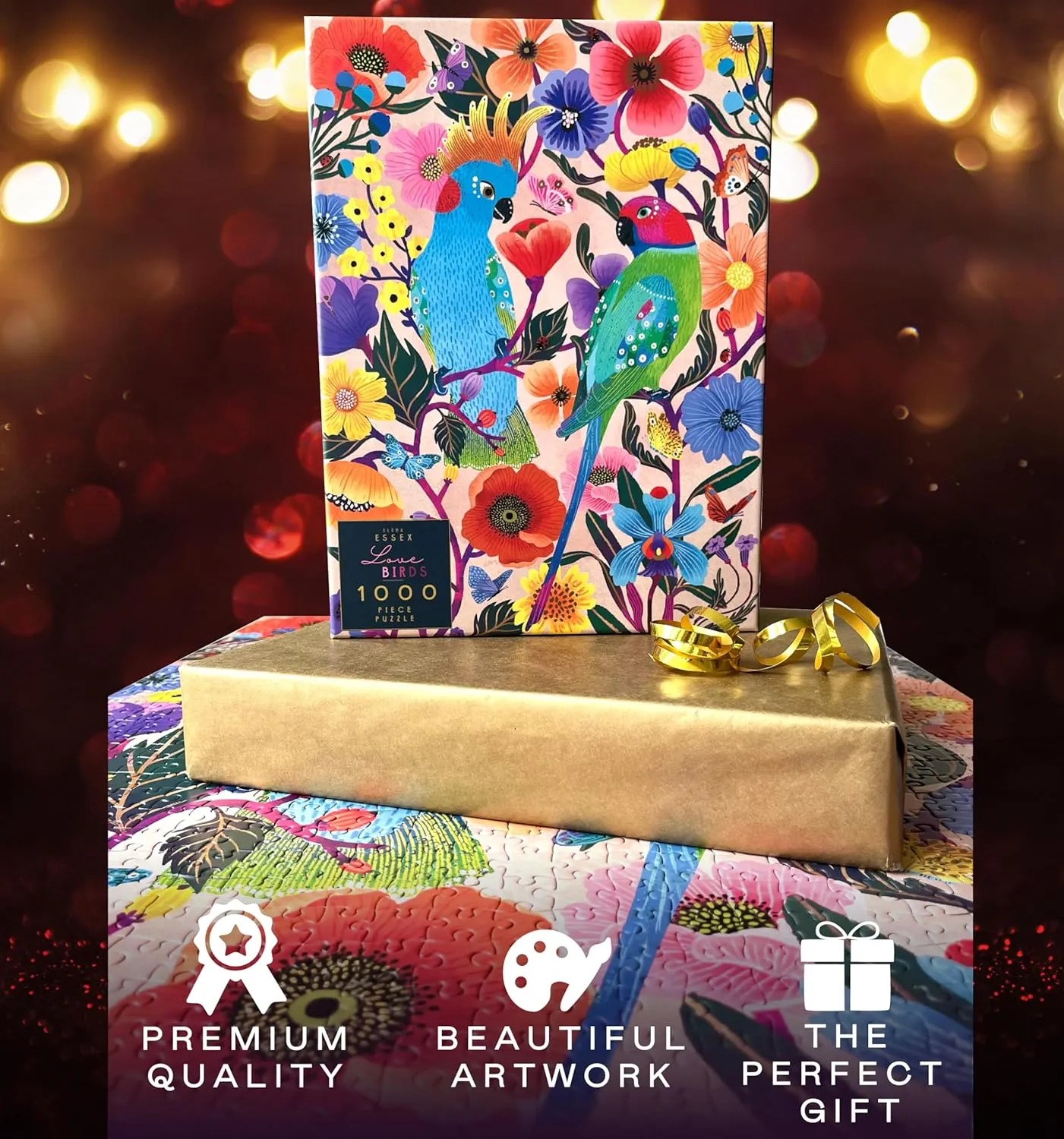 Elena Essex Puzzles for Adults 1000 Pieces - Lovebirds | Jigsaw Puzzles | 1000 Piece Puzzle for Adults | Colorful Art Butterflies and Birds Puzzle | 20x28inches